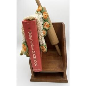 Vintage Rustic Country Pine Wood Countertop Cookbook Holder Shelf